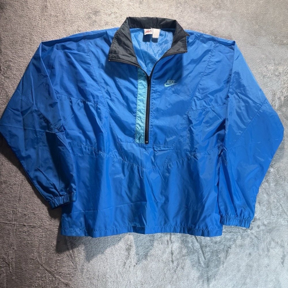 Vintage 90s Nike Embroidered Logo Full Zip Blue Colorful Windbreaker Jacket XL